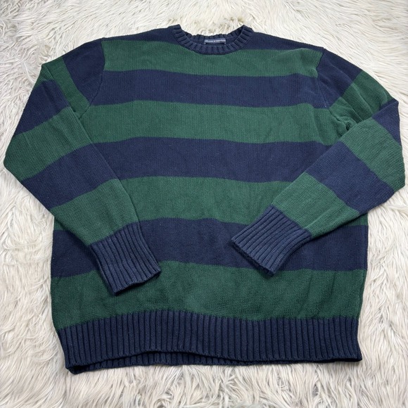 Brandy Melville Women's OS Oversized Blue Green Rugby Stripe Crew Sweater Preppy - Picture 1 of 5